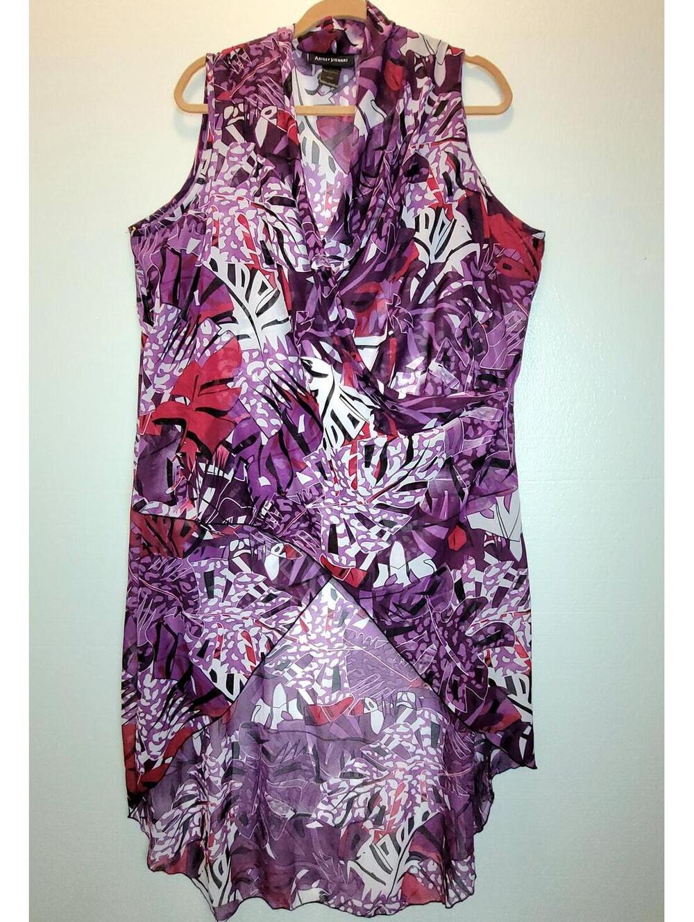 Ashley Stewart Sleeveless Purple Patterned Hi-Low Tunic Top Size 18/20